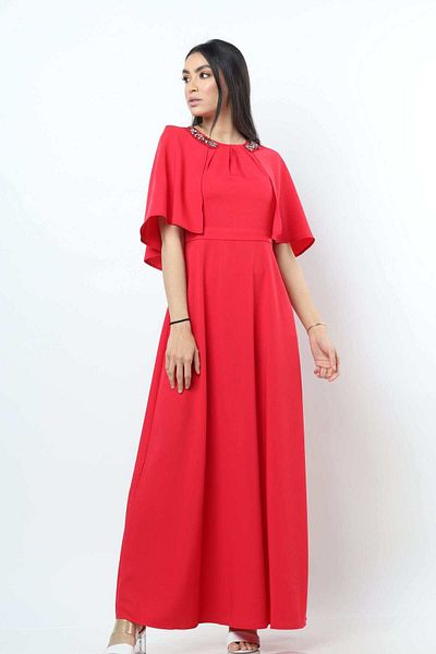 Nichii Embroidered Collar Puff Sleeve Maxi Dress