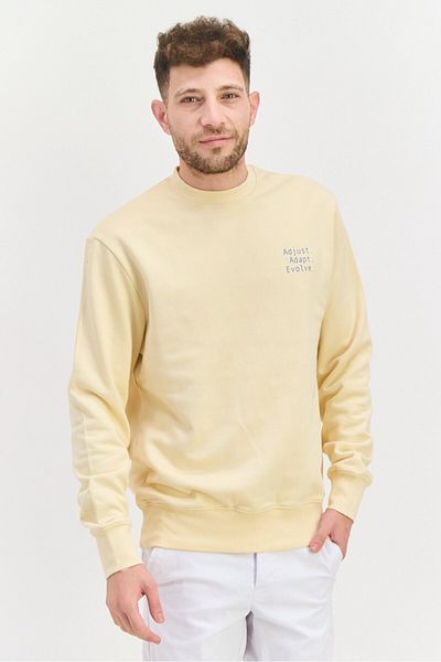 DRT Men Crew Neck Long Sleeves Graphic Sweatshirt, Beige
