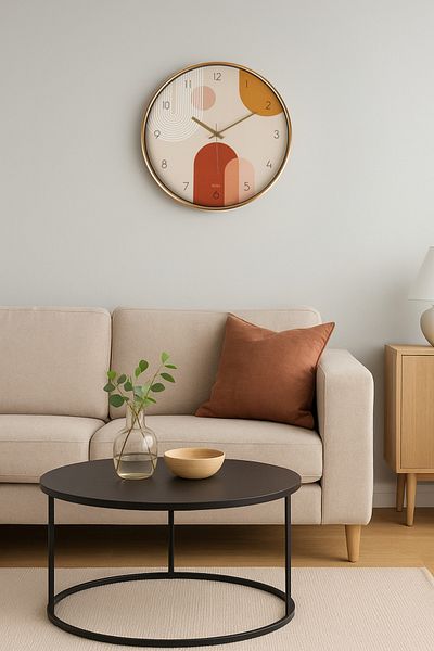 Muyika Design Ceas de perete modern stil boem cu mecanism silențios – suprafață frontală din sticlă, imprimare digitală - Pino BHM 42