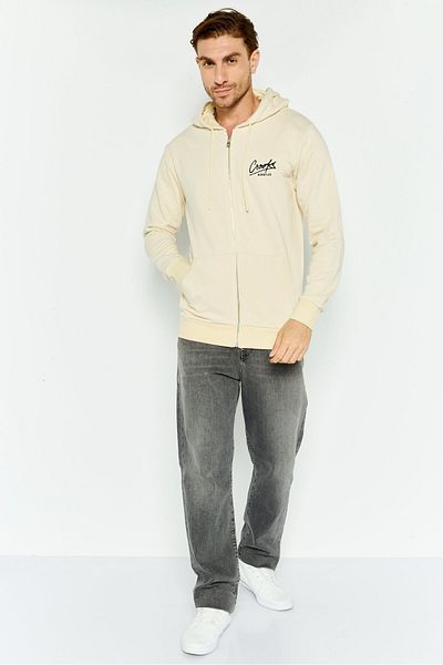 CROOKS CASTLES Men Hooded Brand Logo Long Sleeves Sweatshirt, Beige
