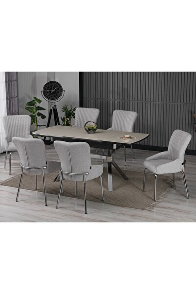 Sar Pakete Venüs Delta Serisi, Lak Panel Masa Takımı – 6 Sandalyeli 170x90 cm Şık Yemek Masası
