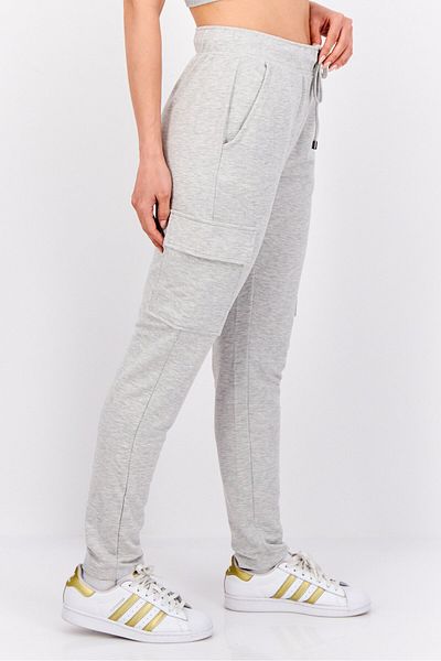 Cable&Gauge Women Heather Drawstring Cargo Pants, Heather Grey