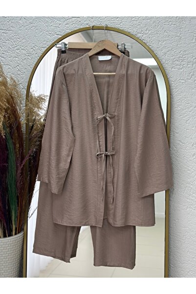 BENAHOLL Καλοκαιρινό Σετ Τσαμπάνιας με Παντελόνι/Σετ Τσαμπάνιας με Παντελόνι Φράουλα με Κορδόνια Μπροστά-MF213 Mink