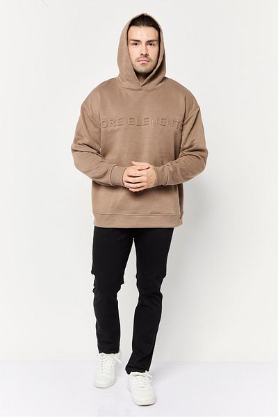 Core Elements Men Embroidered Logo Long Sleeve Hoodie, Brown