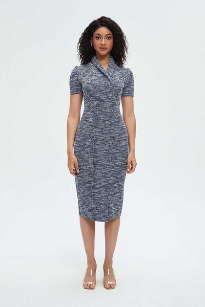 Nichii Striped Women's Midi Dress with Wrap Neck