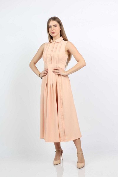 Nichii Wide-Bodice Sleeveless Pleated Midi Dress