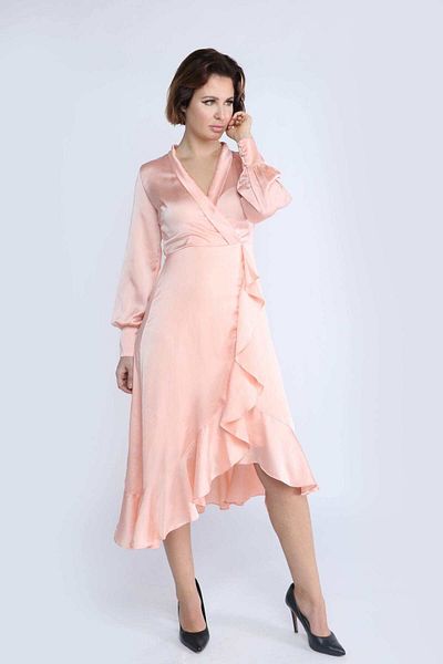 Nichii Soft Satin Long Sleeve Wrap Midi Dress