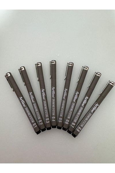 artline Drawing Pen 0.1 - 0.2 - 0.3 - 0.4 - 0.5 - 0.6 - 0.7 - 0.8 mm Black (8 Pcs)