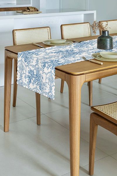 decofav French Style Toile De Jouy Patterned Seamless Laser Cut Runner - 48X132Cm
