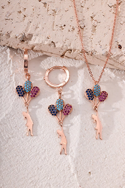 Lucente Jewellery Özel Hediye Kutulu 925 Ayar Rose Gümüş Kaplama Balonlu Kız Set