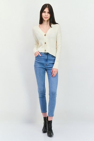 Lager 157 Women V-Neck Long Sleeves Knitted Cardigans, Cream