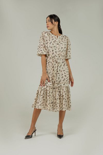 Nichii Short Sleeve Printed Ruffled Midi Dress with Front Buttons