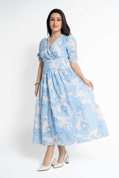 Nichii Women's Short Sleeve Midi Dress with Waist Detail