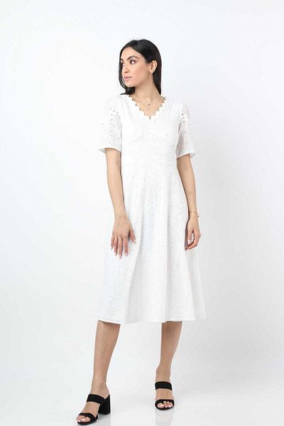 Nichii V-Neck Short Sleeve Midi Cotton Dress
