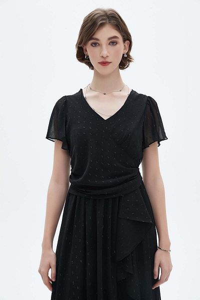 Nichii V-Neck Ruffled Midi Dress with Half Sleeves
