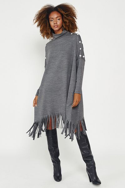 Hopoi Women's Anthracite Tassel Poncho