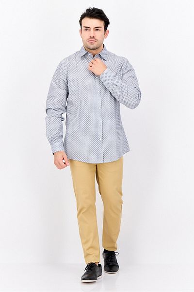Truth Substance Men Regular Fit Monogram Pattern Long Sleeves Casual Shirt, White
