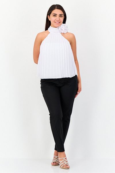 Area Stars Women Mock Neck Sleeveless Pleated Top, White