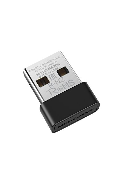 Mercusys MA20N AC650 Mbps Dual-Band Wi‑Fi 5 Nano USB Adaptör Kompakt & Tak‑Çalıştır WPA3