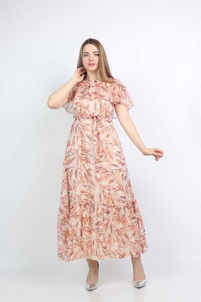 Nichii Floral Maxi Dress with Belt and Butterfly Chiffon Sleeves