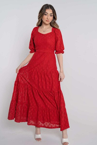 Nichii Women's Maxi Dress with 3/4 Sleeve and Ruffled Neckline