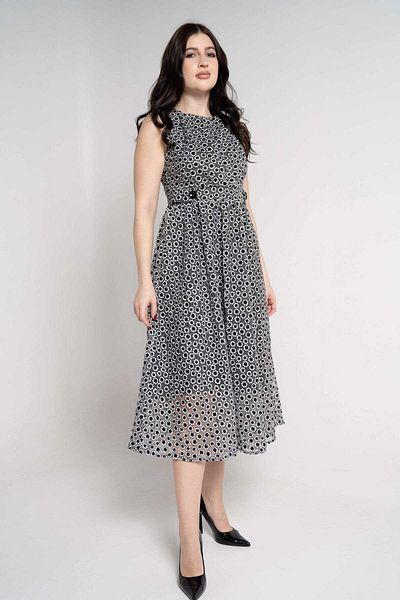 Nichii Women's Midi Floral Pleated Dress with Waist Detail