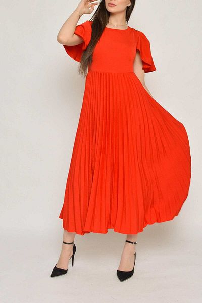 Nichii Pleated Short Sleeve Open Midi Dress