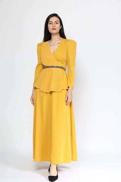 Nichii Long Sleeve Embellished Maxi Dress with Waist Embroidery