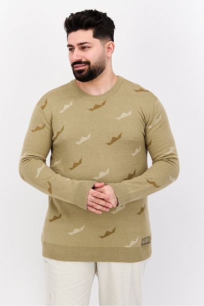 DRT Men Crew Neck Graphic Print Long Sleeve Sweatshirt, Olive