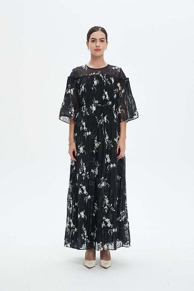 Nichii Floral Waist-Defined 3/4 Sleeve Women's Butterfly Dress