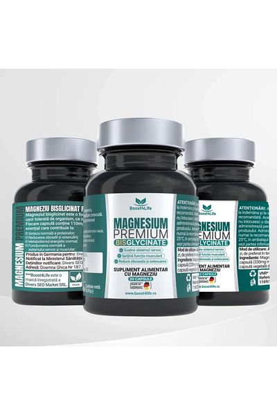 Boost4Life Bisglicinat de magneziu / Glicinat PREMIUM, Boost4Life, 30 capsule vegane, 815 mg/magneziu