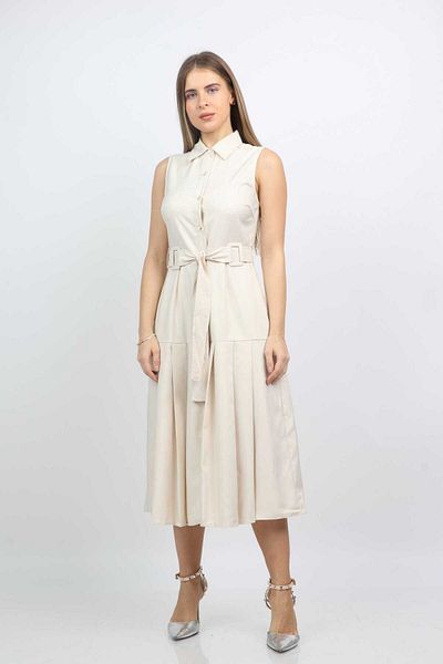 Nichii Button-Down Midi Shirt Dress with Wide Belt, No Sleeves