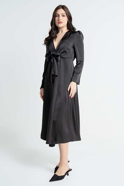 Nichii Women's Long Sleeve Midi Dress with Bust Tie