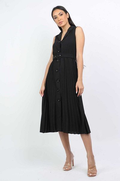 Nichii Women's Short Dress with Waist Belt, Button Front, and Pleats