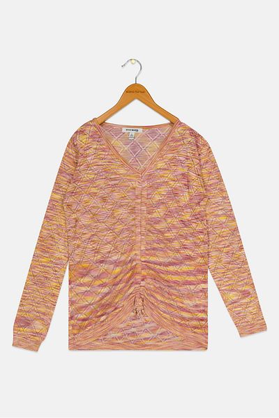 Steve Madden Kids Girl V-Neck Long Sleeves Textured Top, Multicolor