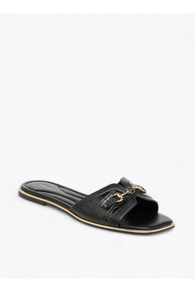 Flora Bella by Shoexpress Flora Bella Solid Slip-On Flat Sandals with Metal Accent