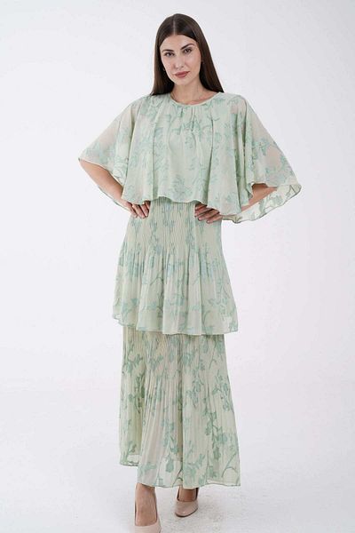 Nichii Floral Maxi Dress with Waist Belt and 3/4 Butterfly Sleeves