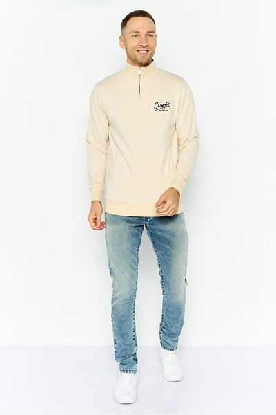 CROOKS CASTLES Men Mock Neck Embroidered Logo Long Sleeve Sweatshirt, Beige