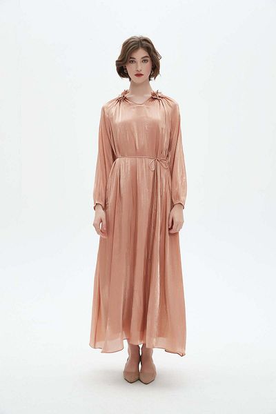 Nichii Long Ruffled Sleeve V-Neck Dress