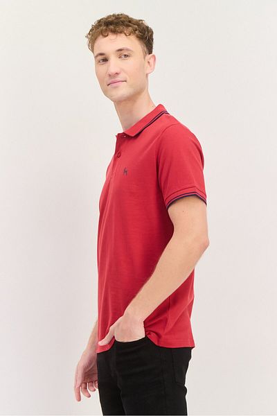 Bewley Ritch Men Regular Fit Brand Logo Short Sleeves Polo, Red