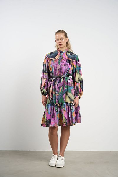 HANIQA Women's Patterned Ruffle Dress 44-50 |   1063