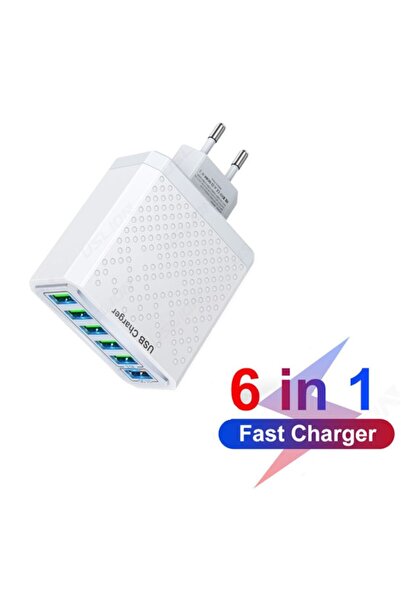 OEM Încărcător rapid, 6 porturi, 45 W, 6 x USB, compatibil cu iPhone, Samsung, Huawei, alb