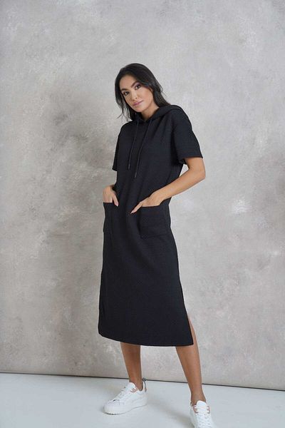 Nichii Women's Midi Dress with Side Slit and Front Pockets, Short Sleeves