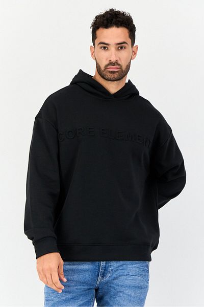 Core Elements Men Brand Logo Long Sleeve Hoodie, Black