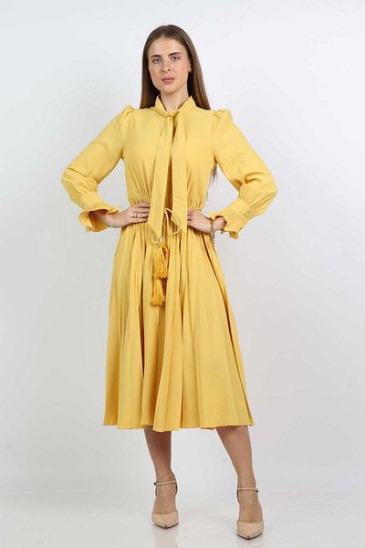 Nichii Women's Midi Dress with Waist Belt and Long Sleeves