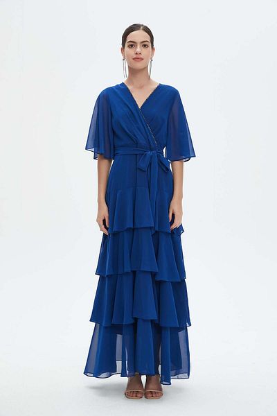 Nichii Solid Maxi Dress with Butterfly Sleeves