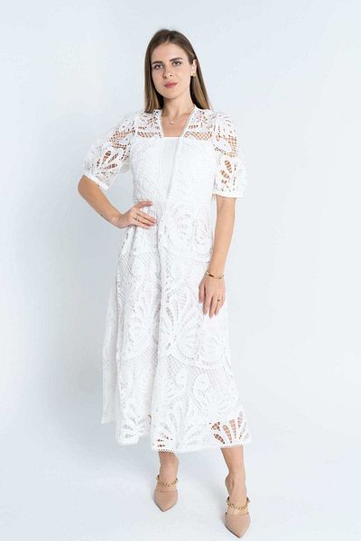 Nichii Women's Short Sleeve Midi Dress with Lace Details