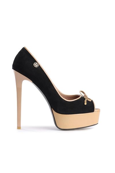 Deriderim Black Suede Bow Detailed Platform Heeled Shoes