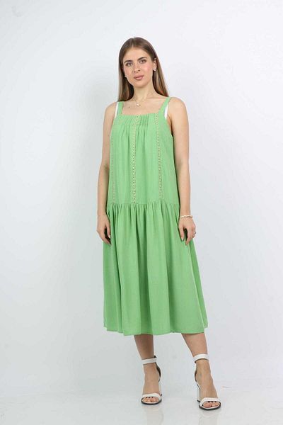 Nichii Women's Midi Dress with Wide Straps and Lace Details