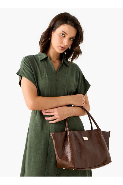 Flora Bella by Shoexpress Flora Bella Textured Tote Bag with Double Handle and Detachable Shoulder Strap